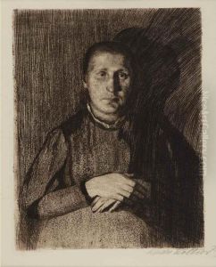 Frau Mit Ubereinandergelegten Handen by Kathe Kollwitz