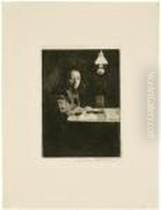 Selbstbildnis Am Tisch by Kathe Kollwitz