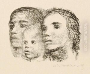 Drei Kopfe:mann, Frau Und Kind by Kathe Kollwitz