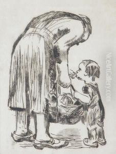 Stehende Mutter, Ihr Bublein Futternd by Kathe Kollwitz