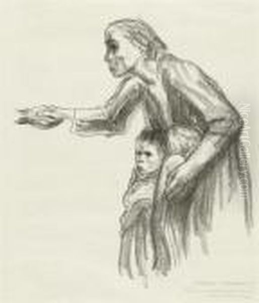 Frau Vertraut Sich Dem Tod An. (woman Givesherself Up To Death) by Kathe Kollwitz