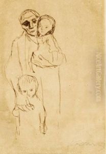 Mutter Mit Zwei Kindern by Kathe Kollwitz