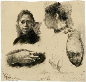 Studienblatt Mit Zwei Selbstbildnissen by Kathe Kollwitz