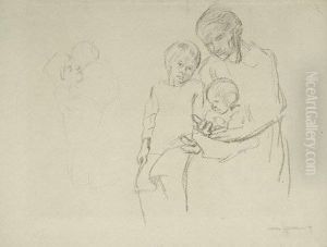 Sitzende Mutter Mit Zwei Kindern by Kathe Kollwitz
