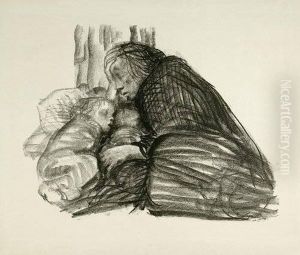 Lithographie Auf Weisem, Dunnem Kunstdruckpapier by Kathe Kollwitz