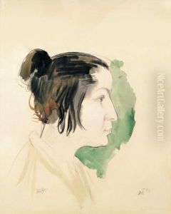 Brustbild Einer Arbeiterfrau Mit Blauem Tuch by Kathe Kollwitz