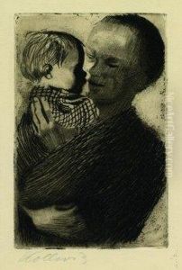 Mutter Mit Kind Auf Dem Arm.
1910. Line Etching And Dry Point Etching On Copperprint Paper. 20 X 13cm
. Signed by Kathe Kollwitz