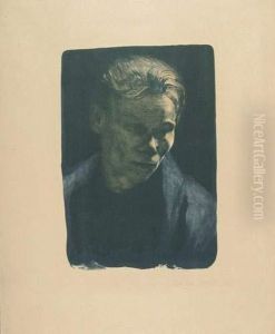 Brustbild Einer Arbeiterfrau Mit Blauem Tuch. by Kathe Kollwitz