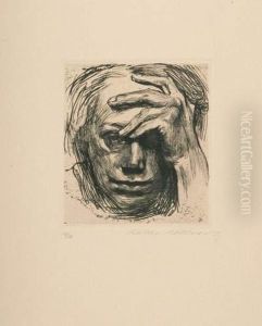 Selbstbildnis Mit Der Hand An Der Stirn. by Kathe Kollwitz