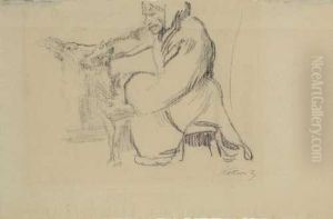 Bauerin, Ziege Melkend. Um 1905 by Kathe Kollwitz