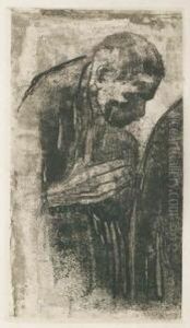 Trauernder Mann. 1919. Radierung
Und Vernis-mou In Dunkelbraun. 27,9 X 15,7 Cm. Spaterer Druck by Kathe Kollwitz