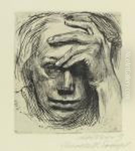 Selbstbildnis Mit Der Hand An Der Stirn by Kathe Kollwitz