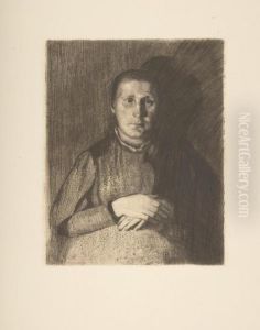 Frau Mit Ubereinandergelegten Handen. by Kathe Kollwitz