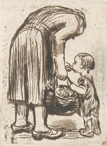 Stehende Mutter, Ihr Bublein Futternd - view 1