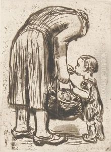 Stehende Mutter, Ihr Bublein Futternd by Kathe Kollwitz