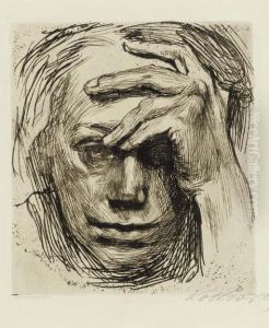 Selbstbildnis Mit Der Hand An Der Stirn by Kathe Kollwitz