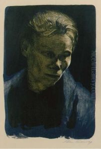 Brustbild Einer Arbeiterfrau Mit Blauem Tuch (klipstein 68;knesbeck 75) by Kathe Kollwitz