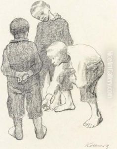 Drei Knaben Beim Murmelspiel by Kathe Kollwitz
