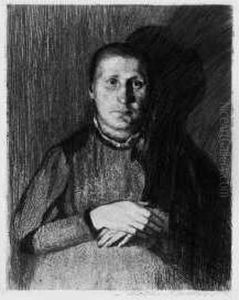 Frau Mit Ubereinander Gelegten Handen by Kathe Kollwitz