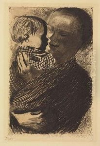 Mutter Mit Dem Kind Auf Dem Arm<</b> by Kathe Kollwitz