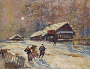 Merrymakers Outside The Tavern by Konstantin Alexeievitch Korovin