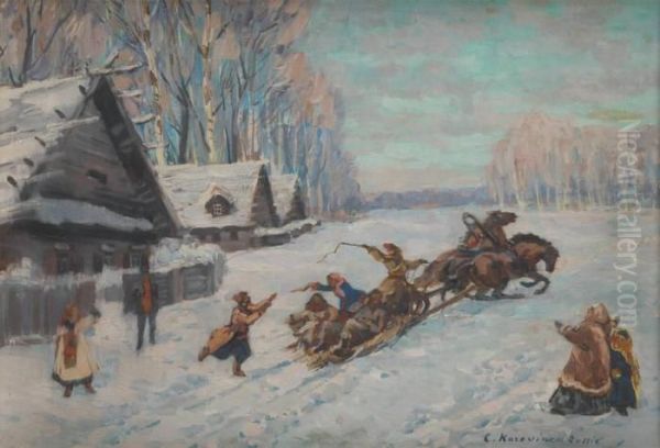Traineau Attele Dans Un Paysage Enneige - view 1