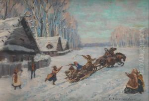 Traineau Attele Dans Un Paysage Enneige