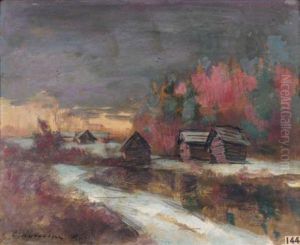 Village Dans La Foret, L'hiver by Konstantin Alexeievitch Korovin