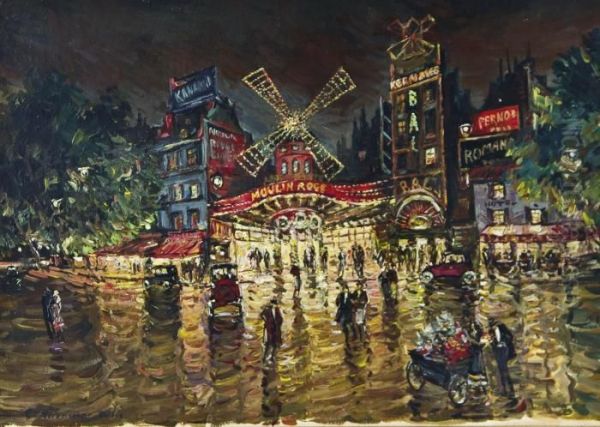 Darstellung Des Pariser Moulin Rouge In Abendlicher Beleuchtung. - view 1