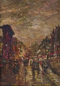 Darstellung Einer Abendlichen Strasenszene In Paris by Konstantin Alexeievitch Korovin
