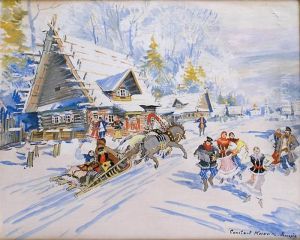 Fete Villageoise Sous La Neige by Konstantin Alexeievitch Korovin