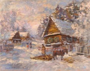 Village In Winter by Konstantin Alexeievitch Korovin