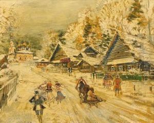 Traineau Dans Un Village Enneige by Konstantin Alexeievitch Korovin