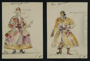 Pair Of Costume Designs For Stage by Konstantin Alexeievitch Korovin
