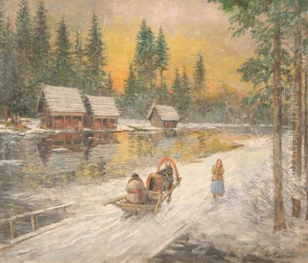 Sunset Over A Winter Village - view 1