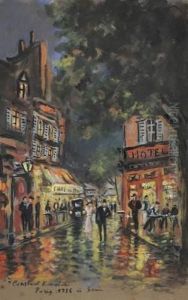 Paris La Nuit, Boulevards Animes by Konstantin Alexeievitch Korovin