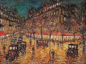 Paris, Scene De Rue La Nuit by Konstantin Alexeievitch Korovin