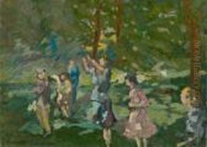 Children Playing In A Park. by Konstantin Alexeievitch Korovin
