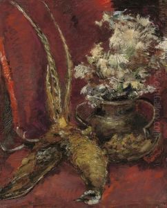 Still Life With Flowers In A Vase And Pheasant by Konstantin Alexeievitch Korovin