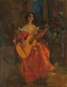 Lady With A Guitar by Konstantin Alexeievitch Korovin