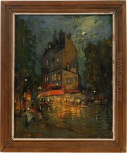 A Parisian Street Corner At Night by Konstantin Alexeievitch Korovin