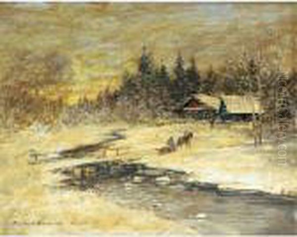 Traineau Passant Sur Un Pont Au Soleil Couchant - view 1