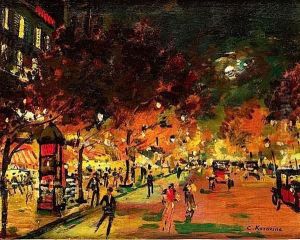 Scene De Rue La Nuit A Paris by Konstantin Alexeievitch Korovin