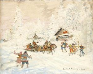 Russian Village In Winter by Konstantin Alexeievitch Korovin