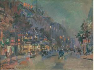 Les Boulevards La Nuit A Paris by Konstantin Alexeievitch Korovin