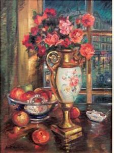 Bouquet De Roses Et Coupe De Fruits by Konstantin Alexeievitch Korovin