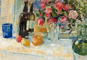Still Life With Bottle Of Wine by Konstantin Alexeievitch Korovin