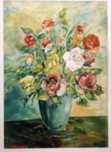 Roses Et Tulipes Dans Un Vase Vert by Konstantin Alexeievitch Korovin