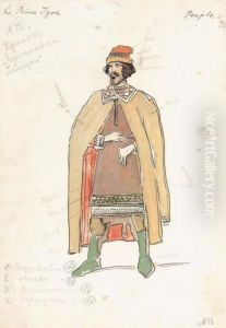 Two Costume Designs: Design For A
 Peasant From Prince Igor &amp; Design For A Middle Eastern Princess by Konstantin Alexeievitch Korovin