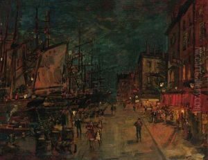 French Harbour-front By Night by Konstantin Alexeievitch Korovin